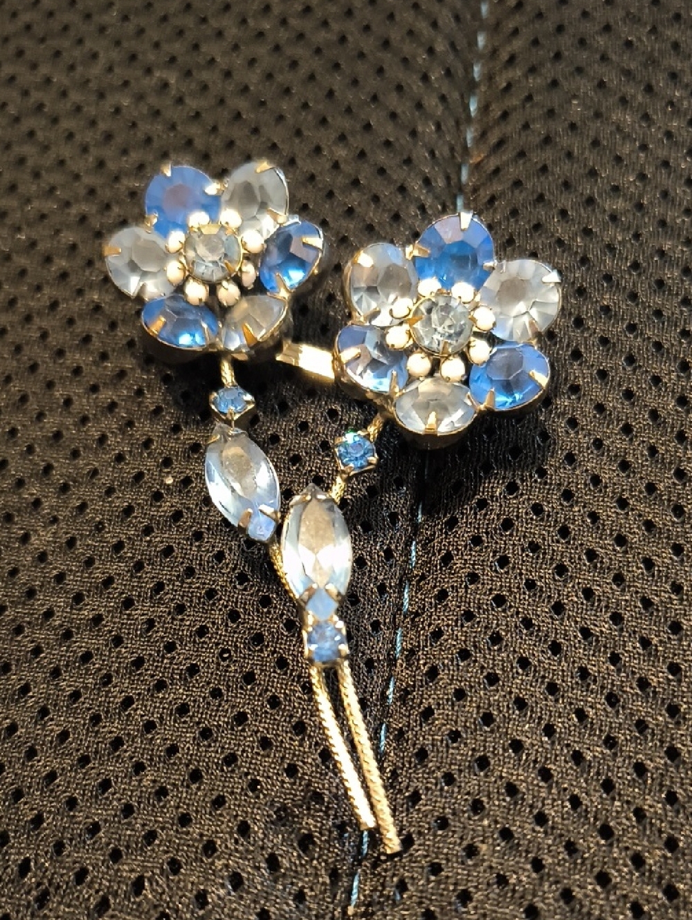 Gold-Tone Blue Crystal Floral Brooch - Women Jewelry